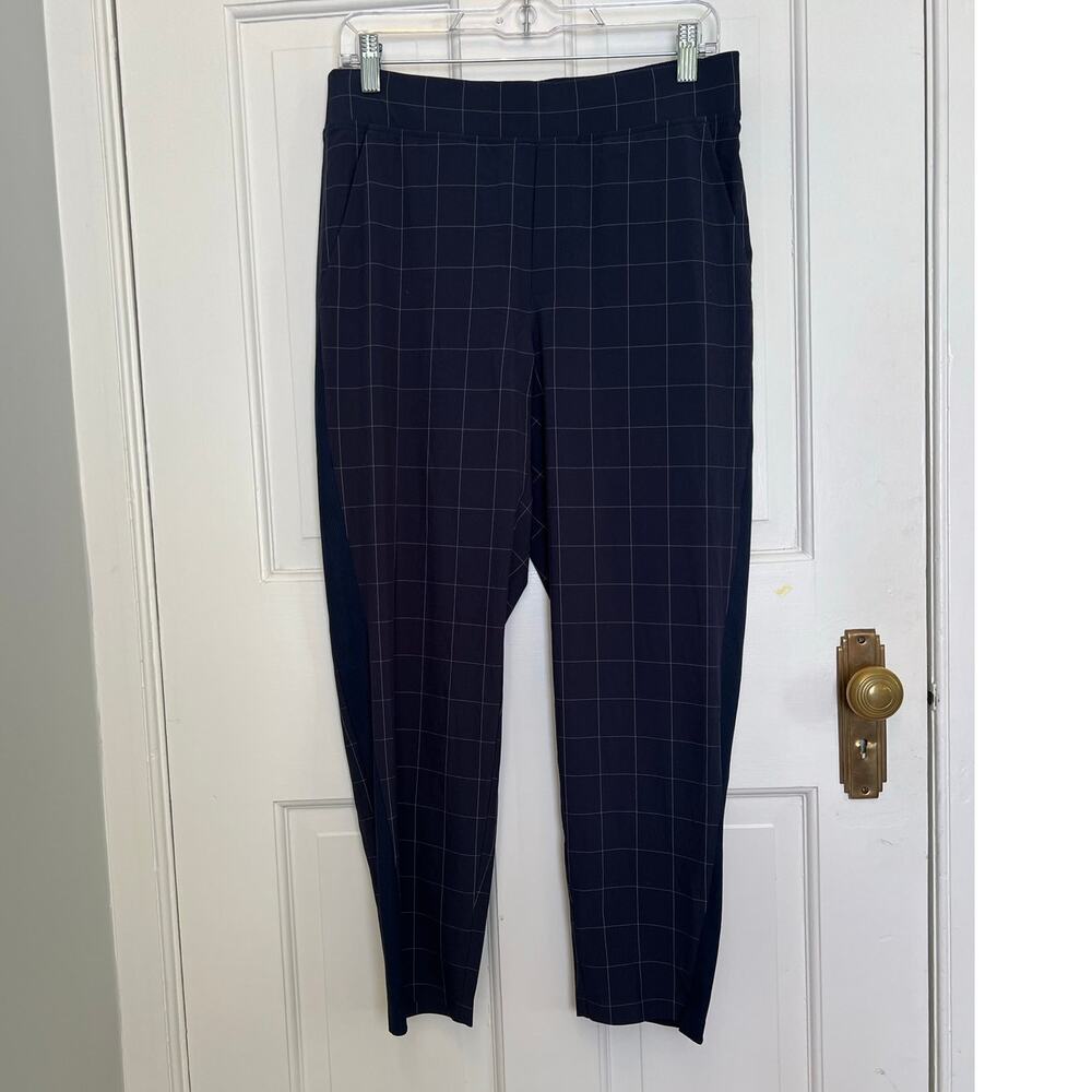 Athleta Brooklyn Textured Ankle Pant Blue WIndowpane Pattern Check Women's 8P - Picture 3 of 14